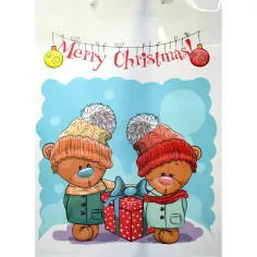 Borsa regalo con orsetti di Natale e scritta Merry Christmas 32,5x45,5x10cm