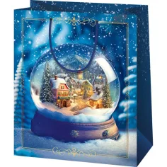 Borsa regalo di dimensioni normali con motivo di palla di neve natalizia 11x6x14cm