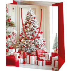 Borsa regalo di medie dimensioni con albero di Natale bianco 18x23x10cm
