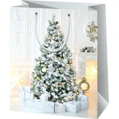 Borsa regalo esclusiva di dimensioni giganti con albero di Natale 33x15x44cm