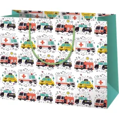 Borsa regalo grande con motivo di ambulanza, polizia e pompiere 33x26,7x13,7cm