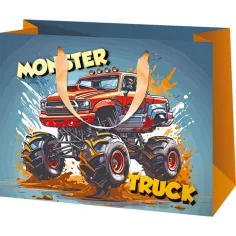 Borsa regalo grande esclusiva con motivo Monster Truck 26x13x33cm