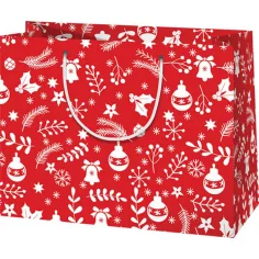 Borsa regalo di Natale media rossa e bianca 18x10x23cm