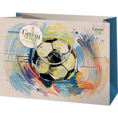 Borsa regalo premium grande con motivo di pallone da calcio verde 26x13x33cm