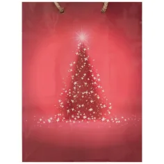 Borsa regalo rossa con motivo albero di Natale 17,5x22,5x9,5cm