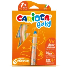 Carioca: set di 6 pastelli a cera per bambini 3 in 1