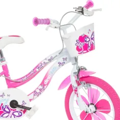 Flappy 14” bicicletta per bambini con cestino e seggiolino rosa-bianco – Dino Bikes bicicletta immagine 3