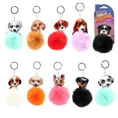 Fluffy Pom-Pom cagnolini portachiavi in diverse varianti 1 pz