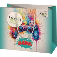 Borsa regalo premium di medie dimensioni con motivo Green Grass Gamer 18x10x23cm