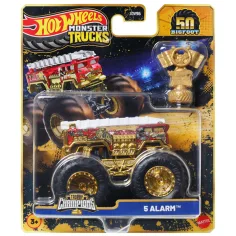 Hot Wheels Monster Trucks: Trofeo del campione 5 Alarm con auto in miniatura 1/64 - Mattel