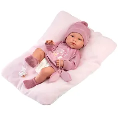 Llorens: Tina bambola neonata da 43 cm con cuscino e berretto rosa