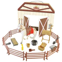 Luna: Gioco del Ranch dei Cavalli cavallo bianco con recinzione e accessori set di gioco 18 pezzi immagine 2