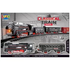 Luna: Set di treni classici 10 pezzi con locomotiva a vapore e binari di 80 cm, con luci e suoni