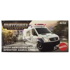 Matchbox A Film: 2024 Mercedes-Benz Sprinter Ambulance in scatola di cartone auto in miniatura 1/64 – Mattel