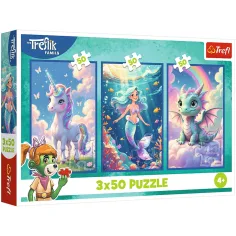Mondo fiabesco colorato – puzzle da 3 x 50 pezzi con unicorno, sirena e drago – Trefl immagine 1