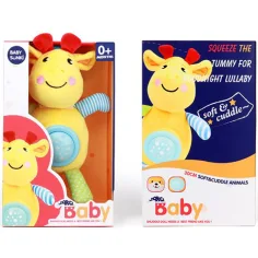 Mucca di peluche gialla con effetti di luce e suono 30cm