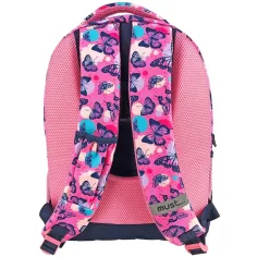 Must: Zaino scolastico a tre scomparti con motivo farfalla, zaino 32x18x43cm immagine 2