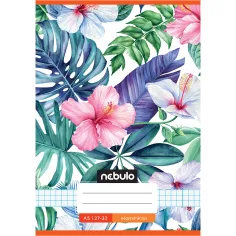 Nebulo: Quaderno a quadretti con motivo di fiori tropicali cuciti 27-32 A/5