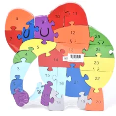 Puzzle elefante educativo in legno numerato