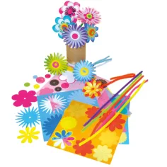 PlayBox: Set per creare fiori di carta con chenille e bottoni