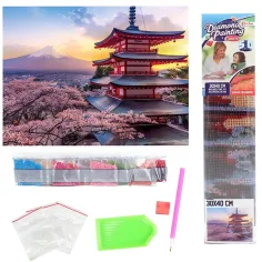 Puzzle con diamanti: Set di pittura con diamanti pagoda giapponese 30x40cm immagine 2
