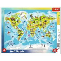 Mappa del mondo con animali puzzle incorniciato da 25 pezzi - Trefl immagine 1