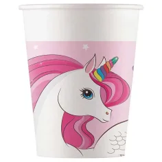 Set di 8 bicchieri di carta unicorno 200ml