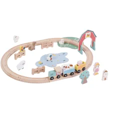 Set di binari del treno in legno con figure di animali e accessori