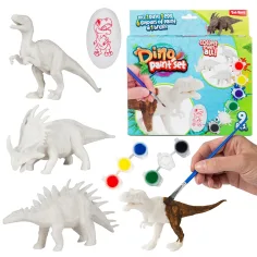 Set di pittura Dino: figura di dinosauro da dipingere con colori e pennello set da 9 pezzi immagine 1