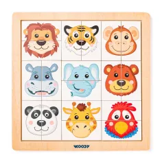 Puzzle in legno con testa di animale Safari Montessori - Woodyland