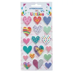 The Littlies: Set di adesivi 3D puffi a forma di cuore di diverse dimensioni su foglio 10x22cm