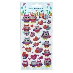 The Littlies: Set di adesivi 3D puffi con gufo luccicante su foglio 10x22cm