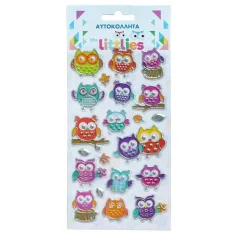 The Littlies: Set di adesivi 3D puffi con motivo gufo su foglio 10x22cm