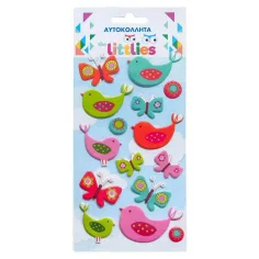 The Littlies: Set di adesivi 3D puffi con uccelli su foglio 10x22cm