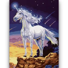 Puzzle con diamanti: Set di pittura con diamanti unicorno bianco neve 10x15cm