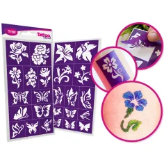 TyToo: Set di stencil per tatuaggi glitterati a fiori 24pz