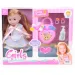 Bambola con capelli castani intrecciati, borsa e accessori 25 cm