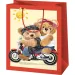 Borsa regalo di dimensioni normali con motivo di orsi motociclisti 11x6x14cm