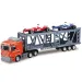 Camion trasportatore di auto con due auto da corsa modellino 1/64 - Mondo Motors