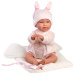 Llorens: Abril, bambola piangente da 42 cm con cuffia con orecchie da coniglio e sacco nanna