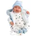 Llorens: Bambola piangente Tino di 44 cm con gilet blu con cappuccio