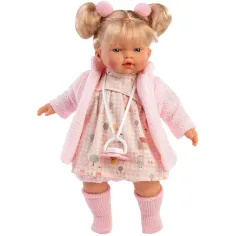 Llorens: Roberta, bambola da 33 cm con ciuccio, vestita con un cardigan rosa. immagine 1