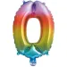Numerosi palloncini in lamina metallizzata color arcobaleno - numero 0, 34 cm