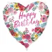 Palloncino in mylar per compleanno - con scritta "Happy Birthday", a forma di cuore, con motivo floreale, 46 cm