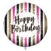 Palloncino in mylar per compleanno - con scritta "Happy Birthday", design a strisce oro-nero-rosa, 46 cm