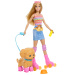 Set Barbie passeggiatrice di cani con pattini a rotelle - Bambola bionda - Mattel