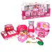 Set da cucina rosa con registratore di cassa elettrico, bancone e accessori
