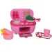 Set da cucina rosa con registratore di cassa elettrico, bancone e accessori