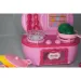 Set da cucina rosa con registratore di cassa elettrico, bancone e accessori