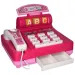 Set da cucina rosa con registratore di cassa elettrico, bancone e accessori